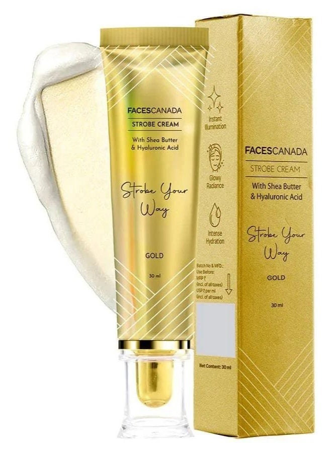 فاسيسكانادا كريم ستروب من فيسز كندا - ذهبي، 30 مل | برايمر + هايلايتر + مرطب | زبدة الشيا وحمض الهيالورونيك | ترطيب مكثف | بشرة نضرة ومشرقة خالية من العيوب | قاعدة مكياج مضيئة ومتألقة - Image 3